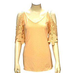 CCC TSFDOD Lace Cold Shoulder Blouse With Crochet Sleeves V Neckline Size Medium